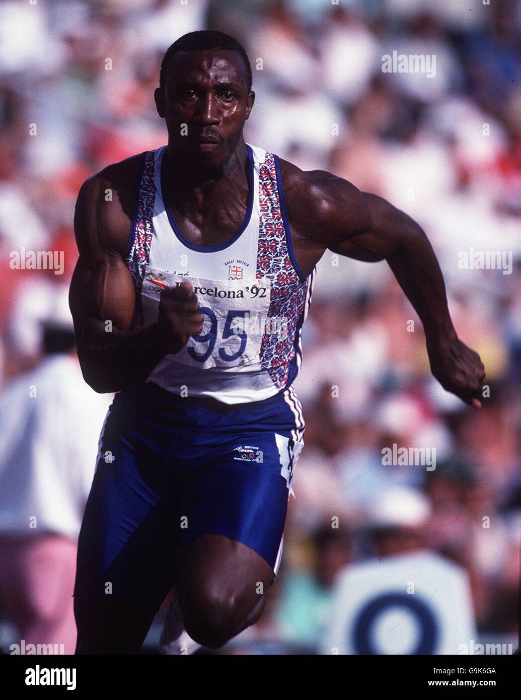 Athletics - Barcelona Olympic Games 1992 - Men's 100m. Great Britain's Linford Christie in action Stock Photo