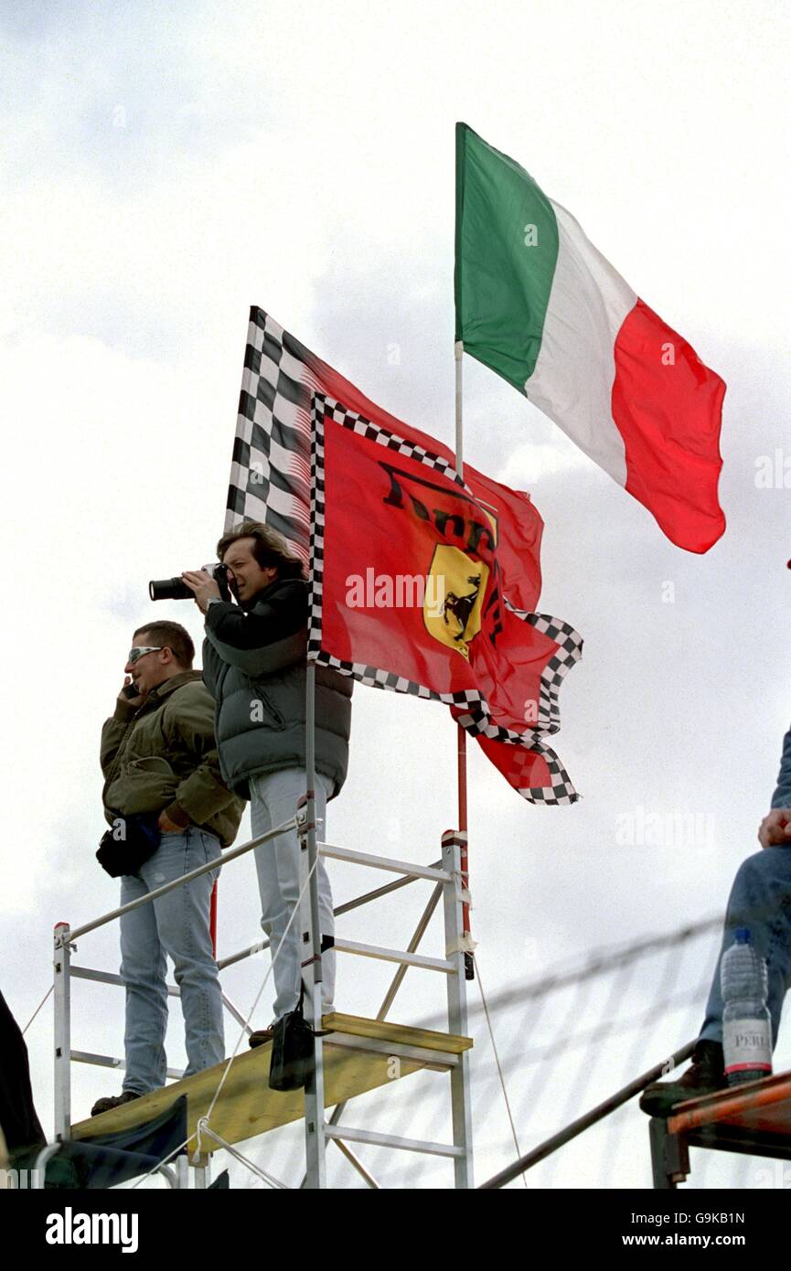 Two fans get an aerial view of the circuit hi-res stock photography and ...