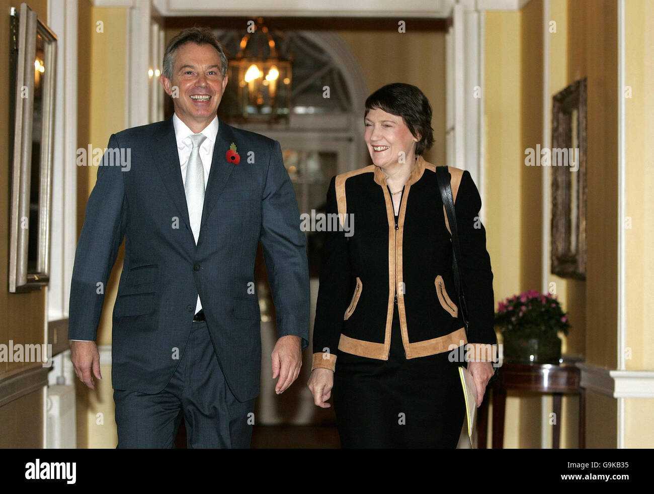 Britain's Prime Minister Tony Blair with his New Zealand counterpart Helen Clark inside 10 Downing Street, as they meet for talks. Stock Photo