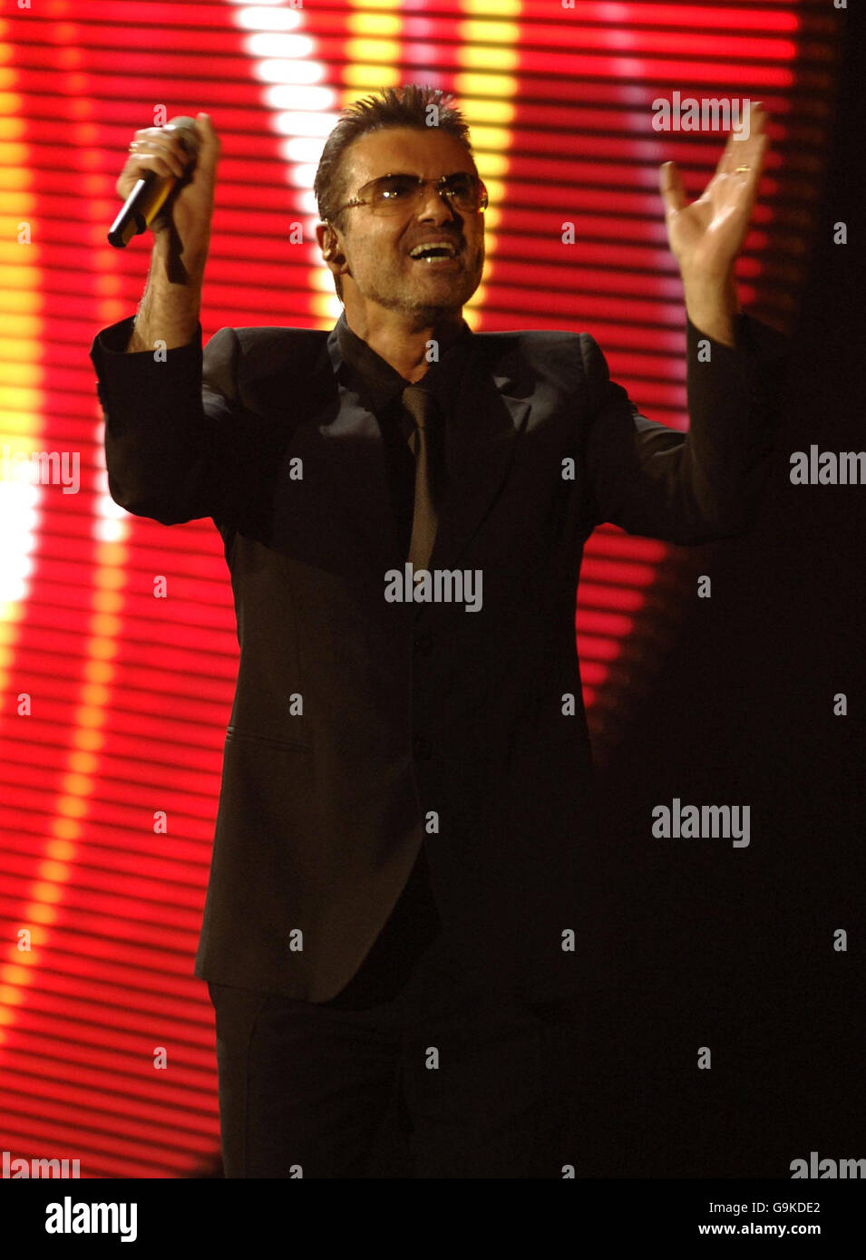 Singer George Michael performs at the MEN Arena in Manchester during his '25 Live' world tour. Stock Photo
