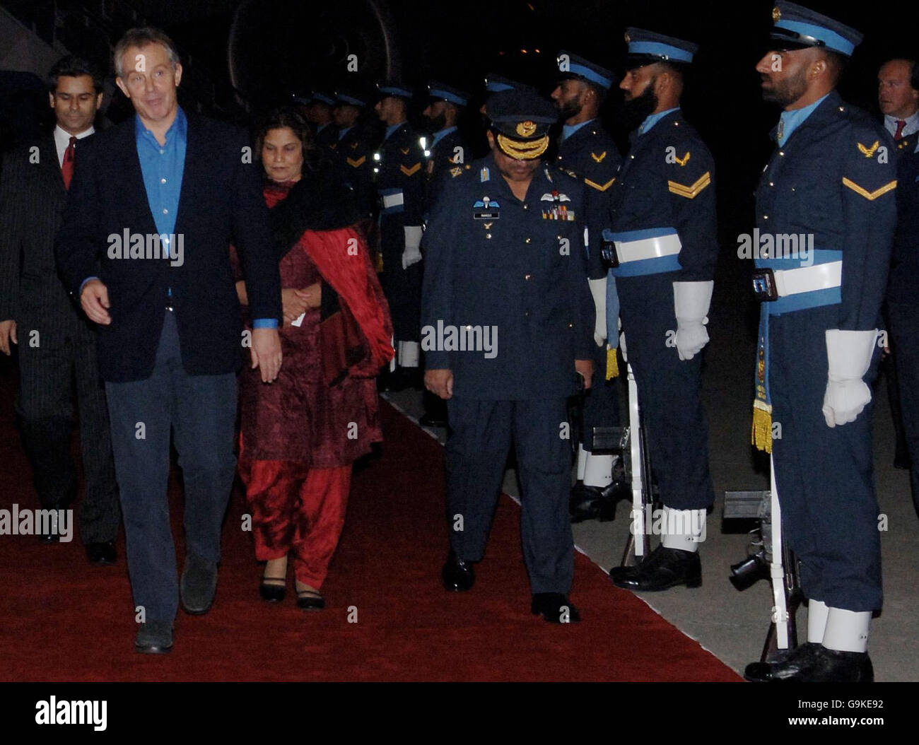 British Prime Minister Tony Blair arrives in Islamabad, Pakistan, for talks with Pakistani president Pervez Musharraf. Stock Photo