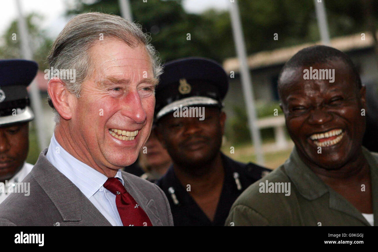 The Prince of Wales views performances showcasing a variety of the cultural, artistic and enviromental aspects of life in Sierra Leone at Freetown golf club in Sierra Leone on the first day of his West African tour. Stock Photo