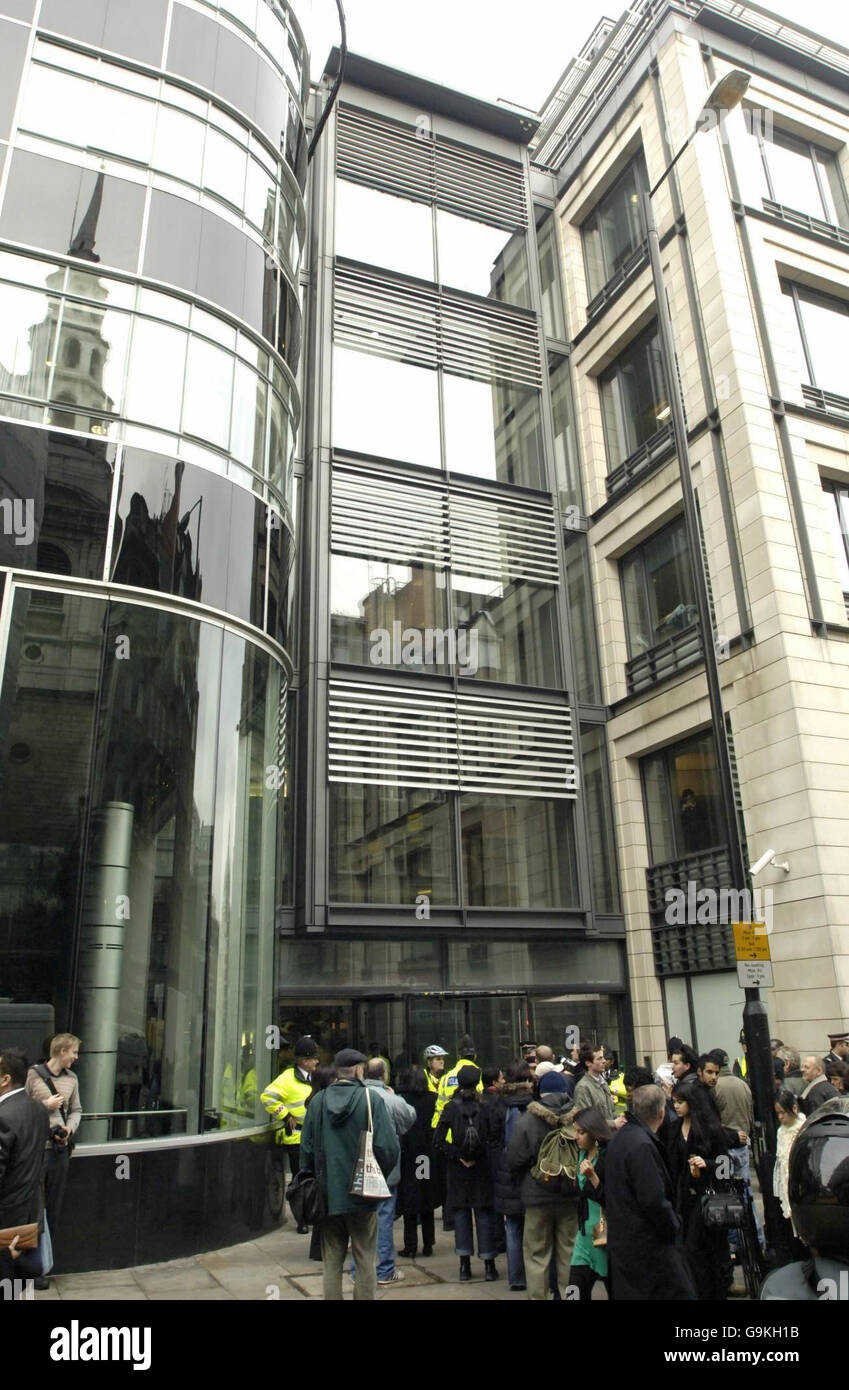 The Goldman Sachs building where approximately 20 employees of cleaning company ISS invaded the office of merchant bank at 120 Fleet Street in London today. Stock Photo