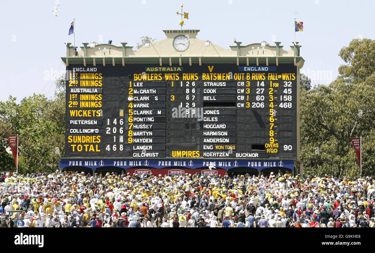 The famous Adelaide Oval scoreboard displays England's Paul Collingwood