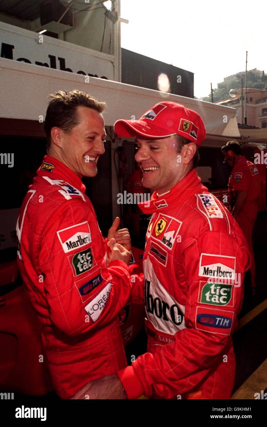 Ferrari team mates Michael Schumacher and Rubens Barrichello during