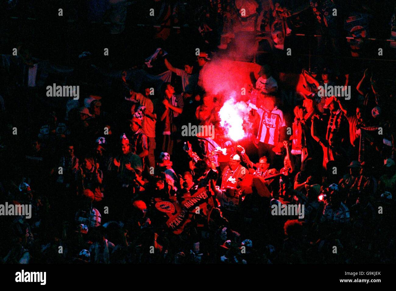 Final md17 weds crowd fans fire light smoke flare football hires stock