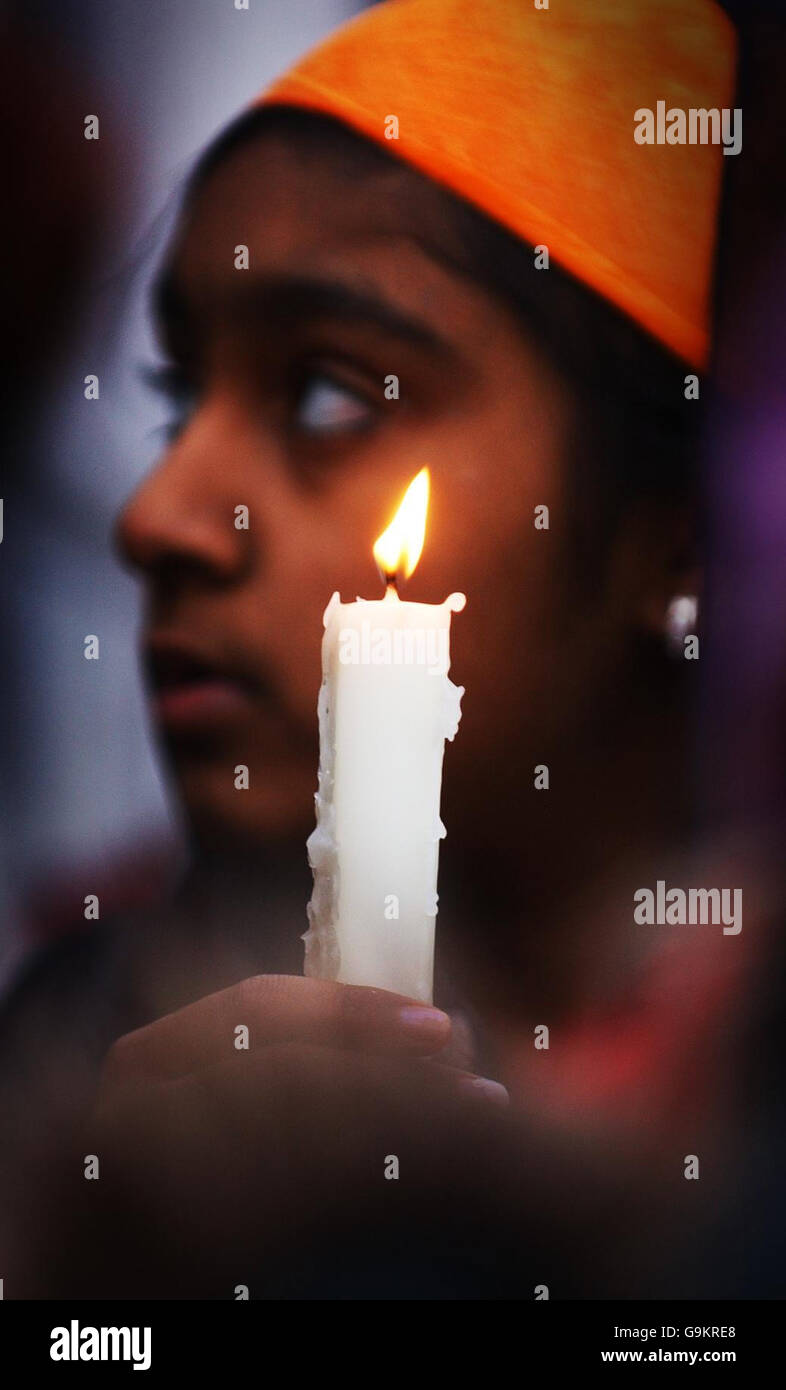 A Sikh youngster takes part in a prayer vigil at Pilrig Park in Edinburgh, where a Sikh teenager's hair was hacked off during a racial attack last Tuesday evening. Stock Photo