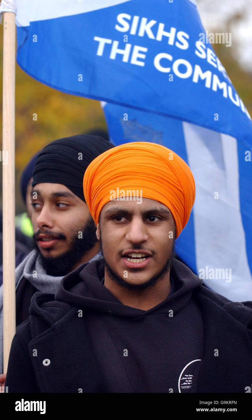 A large number of Sikhs take part in a prayer vigil at Pilrig Park in Edinburgh, where a Sikh teenager's hair was hacked off during a racial attack last Tuesday evening. Stock Photo