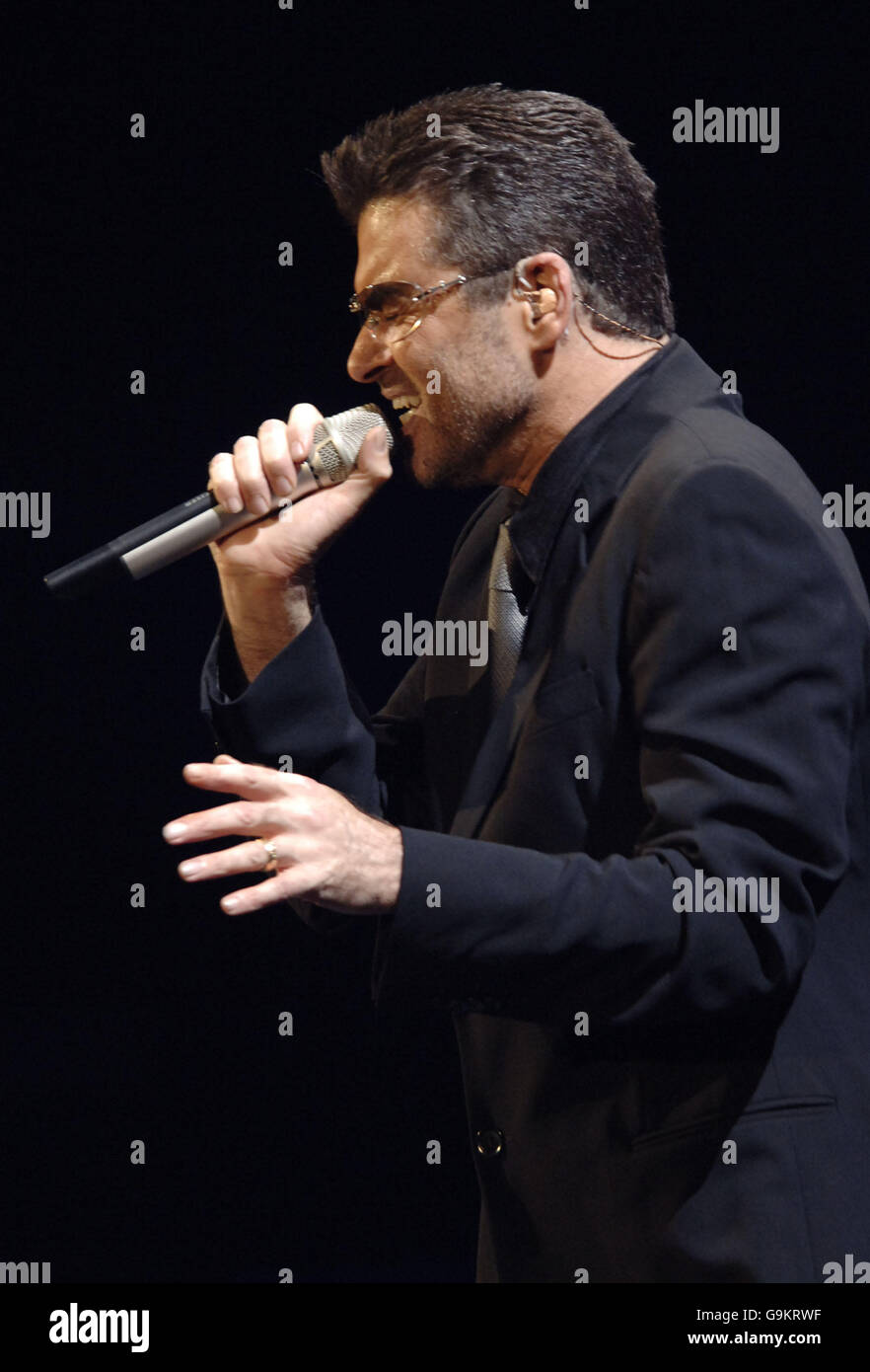 Singer George Michael performs at the MEN Arena in Manchester during his '25 Live' world tour. Stock Photo