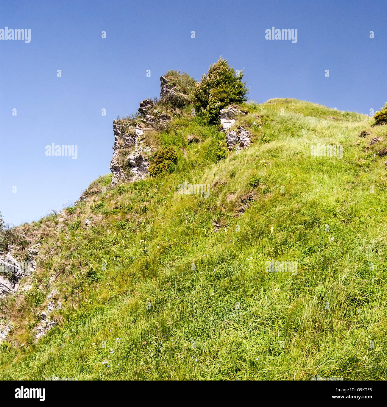 Osnica hill with mountain meadow, small rocks and clear sky in Mala Fatra mountains in Slovakia Stock Photo