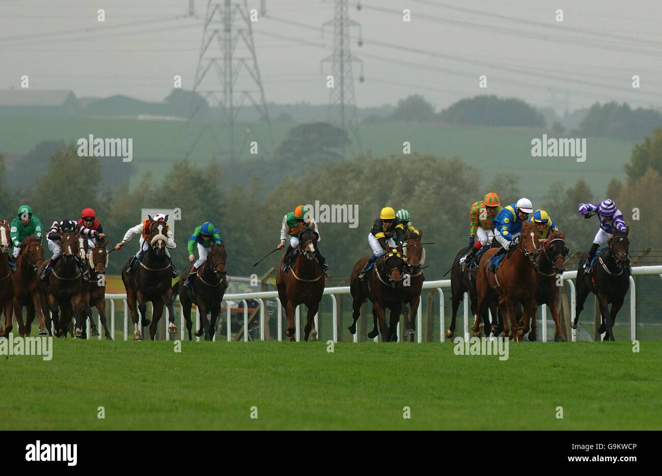 Rainbow Rising ridden by Jamie Moriarty (far right) leads the field Stock Photo