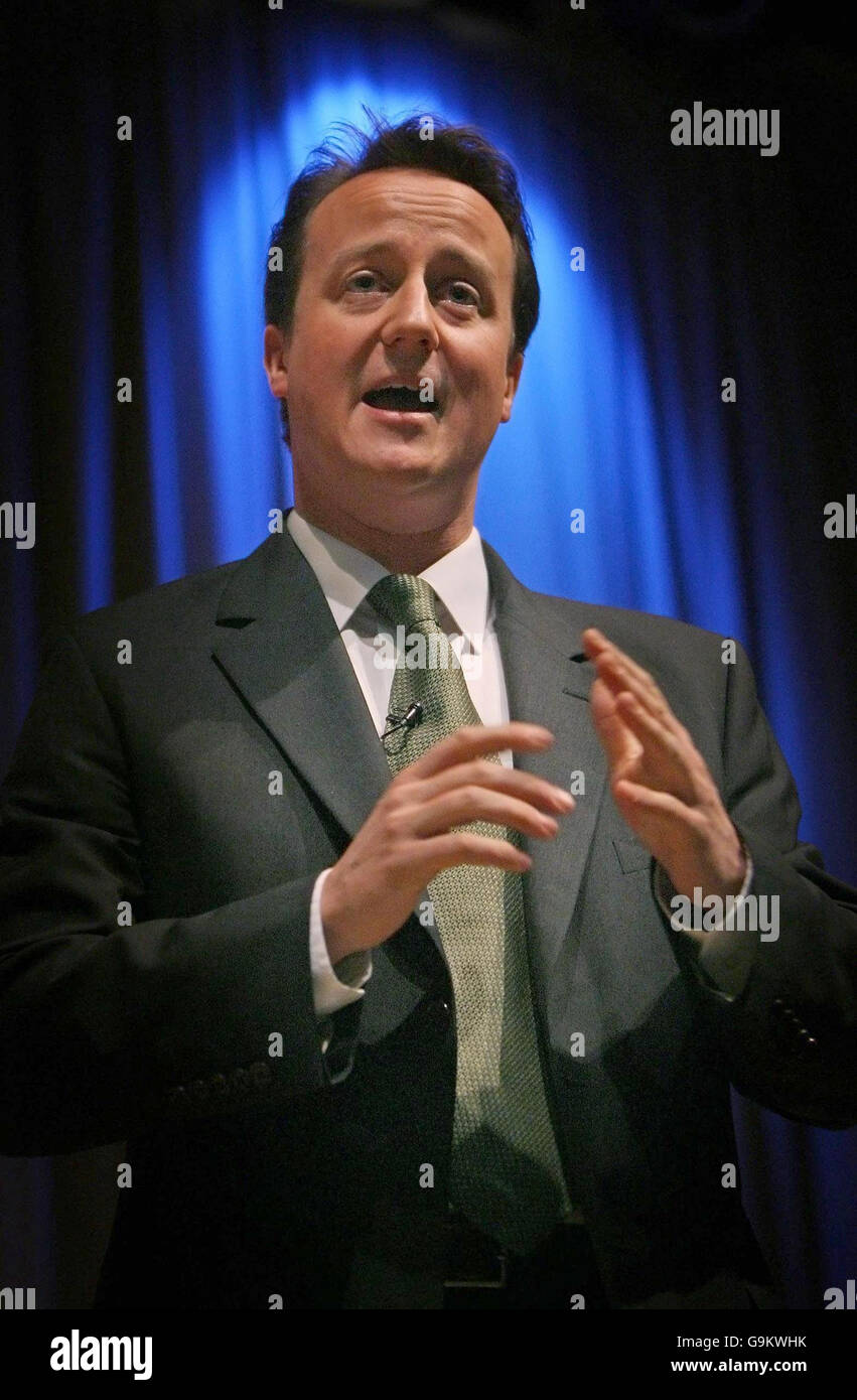 David Cameron, the Leader of the Conservative Party, gives the Scarman lecture on reducing poverty in London, England. Stock Photo