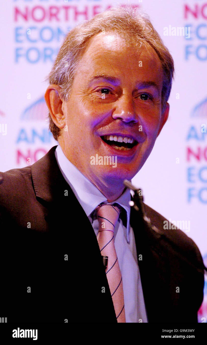 Britains Prime Minister Tony Blair, smiles during a speech at the