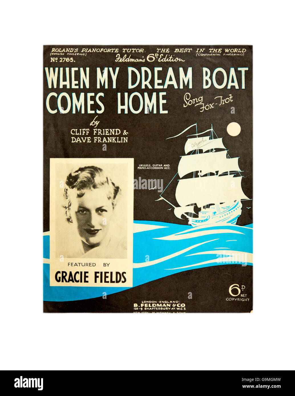 A sheet music cover for When My Dreamboat Comes Home by Gracie Fields Stock Photo