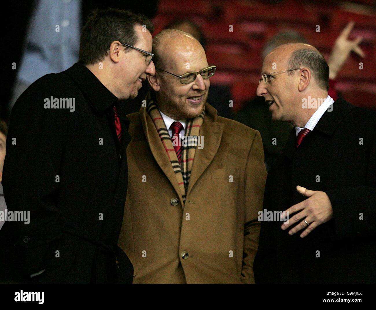 Soccer - FA Barclays Premiership - Manchester United v Everton - Old Trafford. (L-R) Bryan, Avram, and Joel Glazer Stock Photo