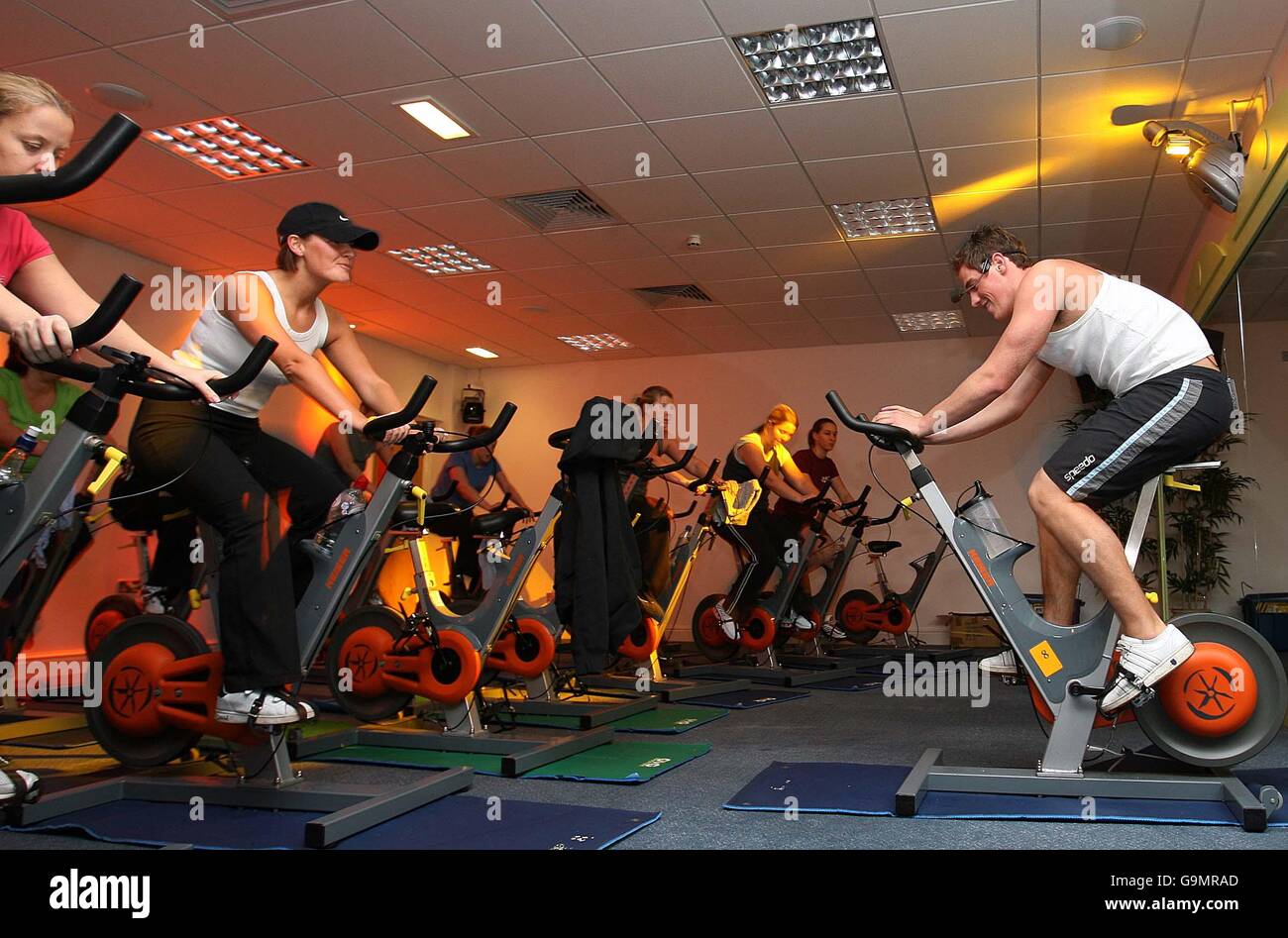 Gym members exercising in a Newcastle gym Stock Photo Alamy