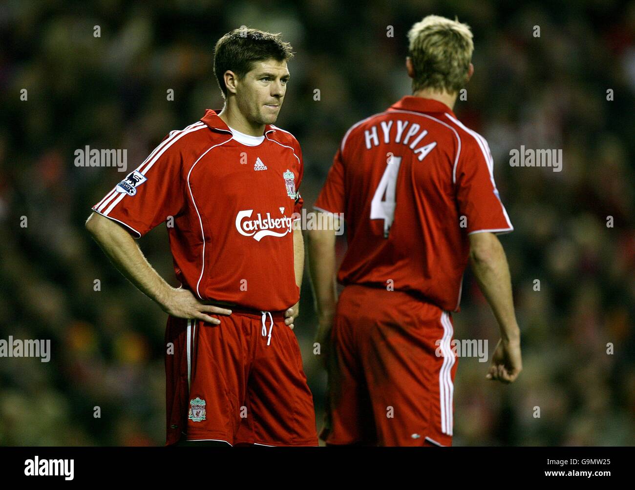 Liverpool's Steven Gerrard And Sami Hyypia Stand Dejected Stock Photo ...