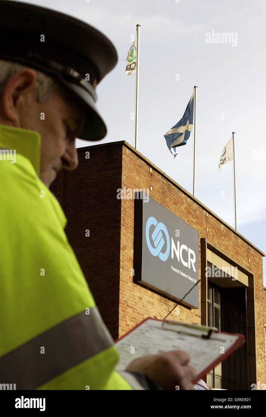 Security outside the national cash register ncr factory in dundee hi