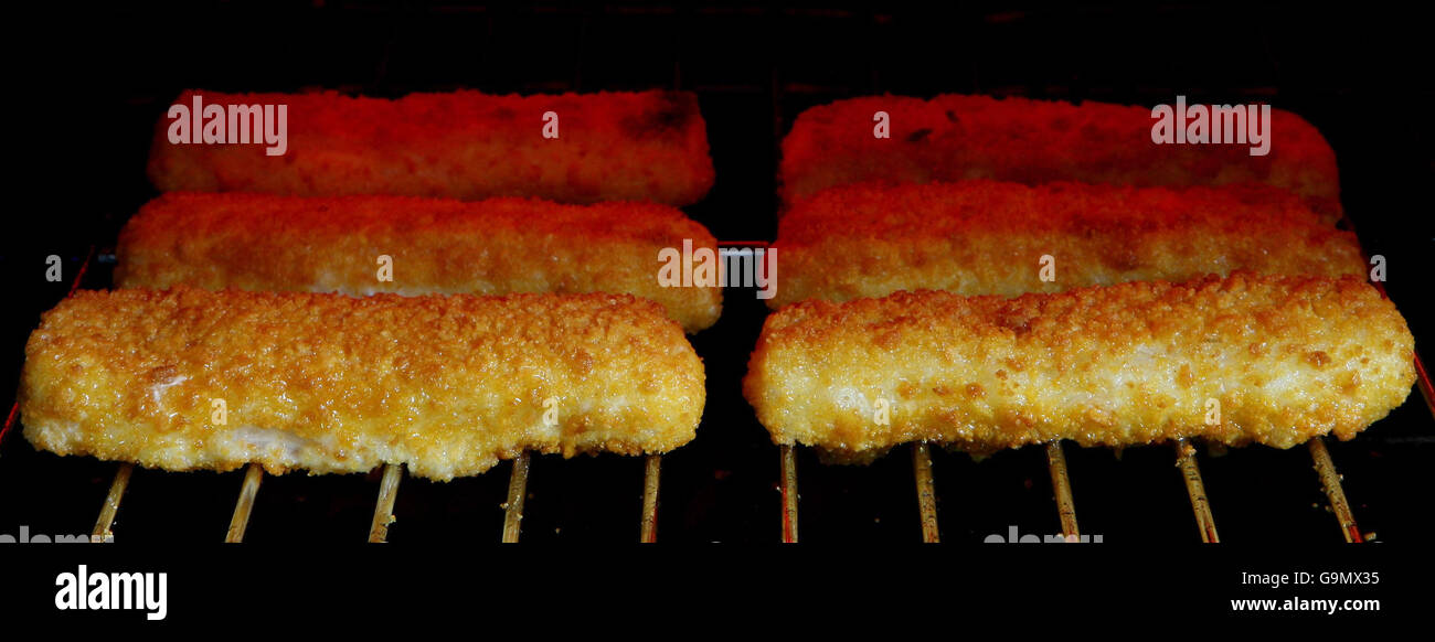 Birdseye Fish Fingers cooking under the grill near Ashford in Kent as