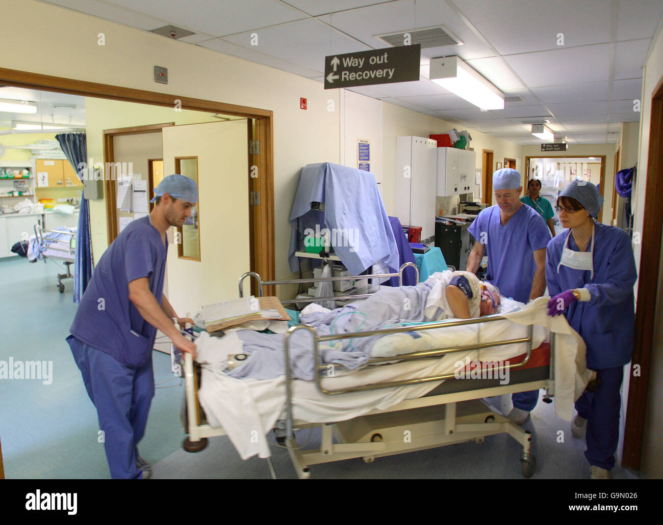 THIS PICTURE MUST BE DELETED FROM THE PRESS ASSOCIATION FILES FIVE YEARS FROM THE DATE IT WAS TAKEN The entrance to Operating Theatres 1 and 2 at the Royal Hampshire County Hospital in Winchester, Hampshire. Stock Photo
