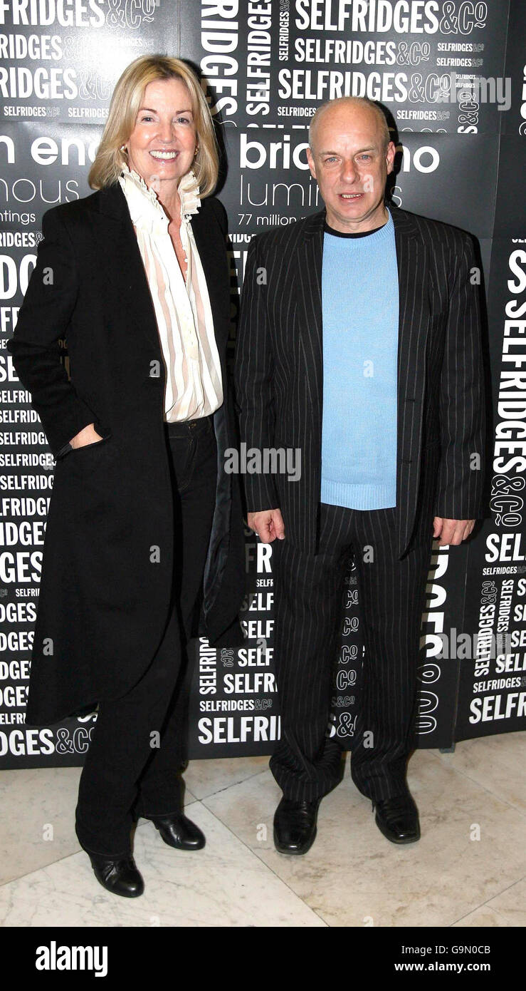 Hilary Weston and Brian Eno attend an installation entitled Luminous, by sound and light artist Brian Eno, at Selfridges in central London. Stock Photo