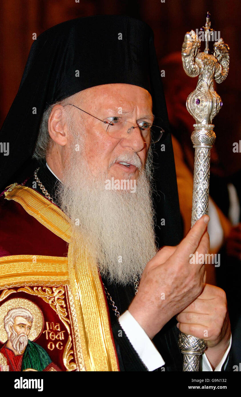 His All-Holiness Bartholomew Archbishop of Constantinople, New Rome and Ecumenical Patriarch after an Evensong marking the publication of the 'Church of the Triune God' the Final Report of the International Commission for Anglican Orthodox Theological Dialogue 1989-2006, at Westminster Abbey, London. Stock Photo