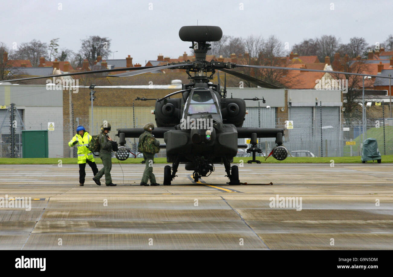 The Army Air Corps hold a capability demonstration of the Apache Attack Helicopter, at the School of Army Aviation at Middle Wallop in Hampshire. Stock Photo