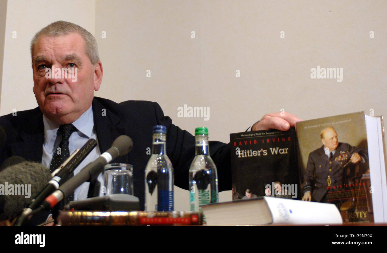 Historian David Irving speaks to the media during a press conference at a central London hotel. Stock Photo