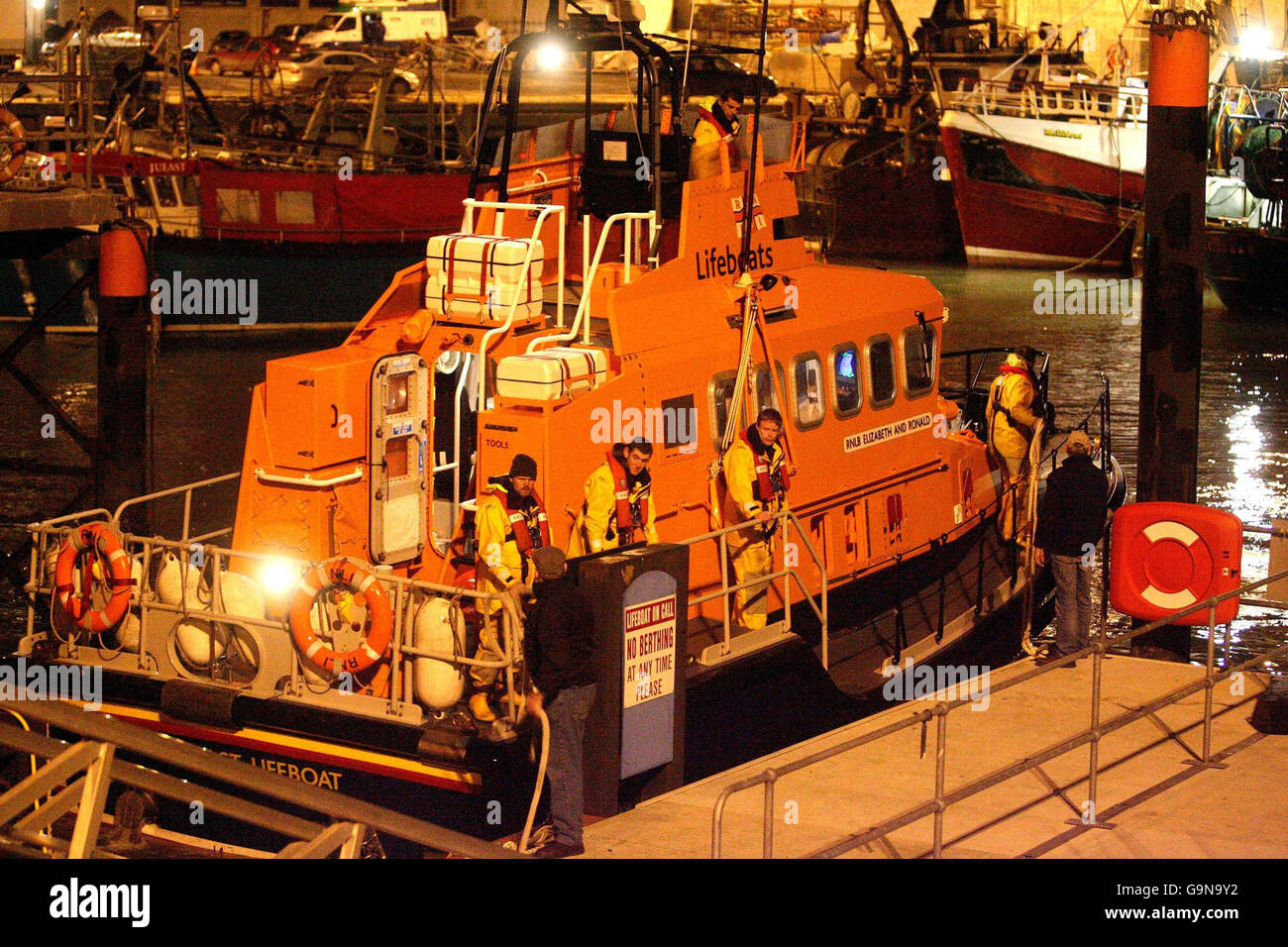 The Dunmore East Lifeboat returns to Dunmore east Harbour after the