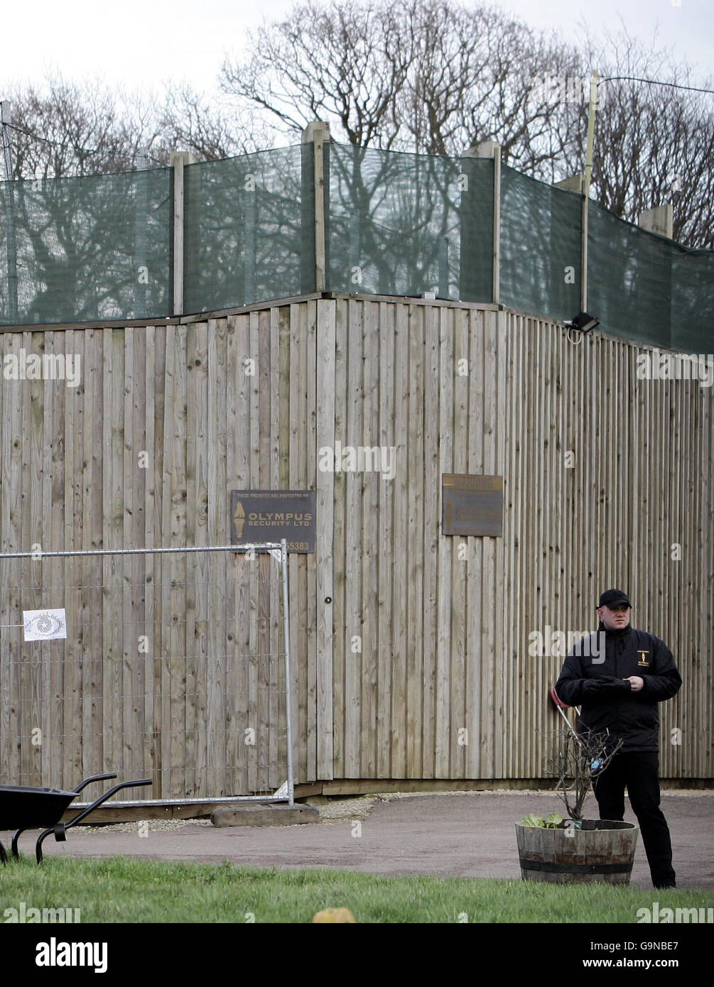 Security guards stand outside the Celebrity Big Brother house at