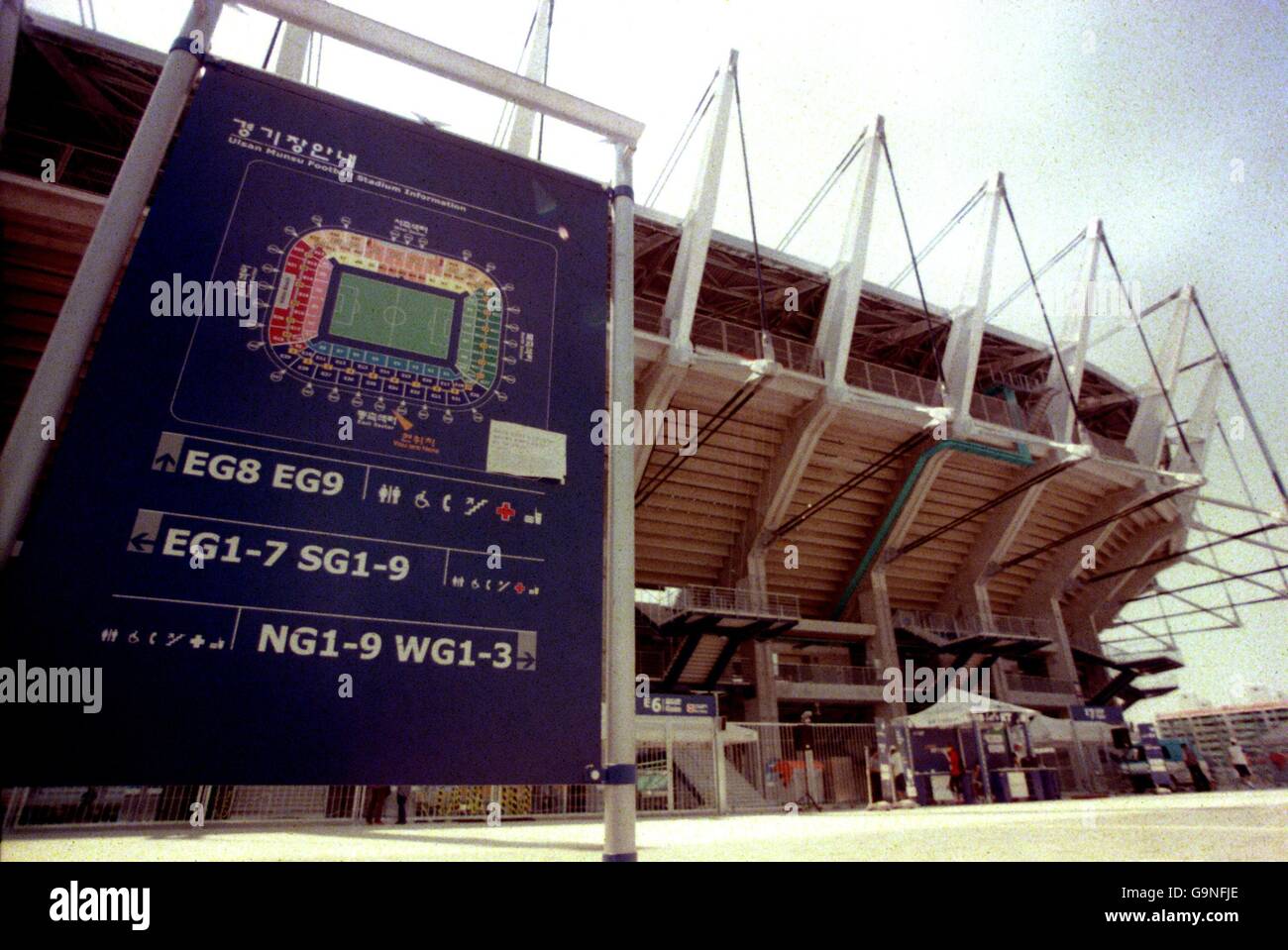Soccer - FIFA World Cup 2002 - Korean Stadia - Ulsan. Information board outside the Munsu Stadium, Ulsan Stock Photo