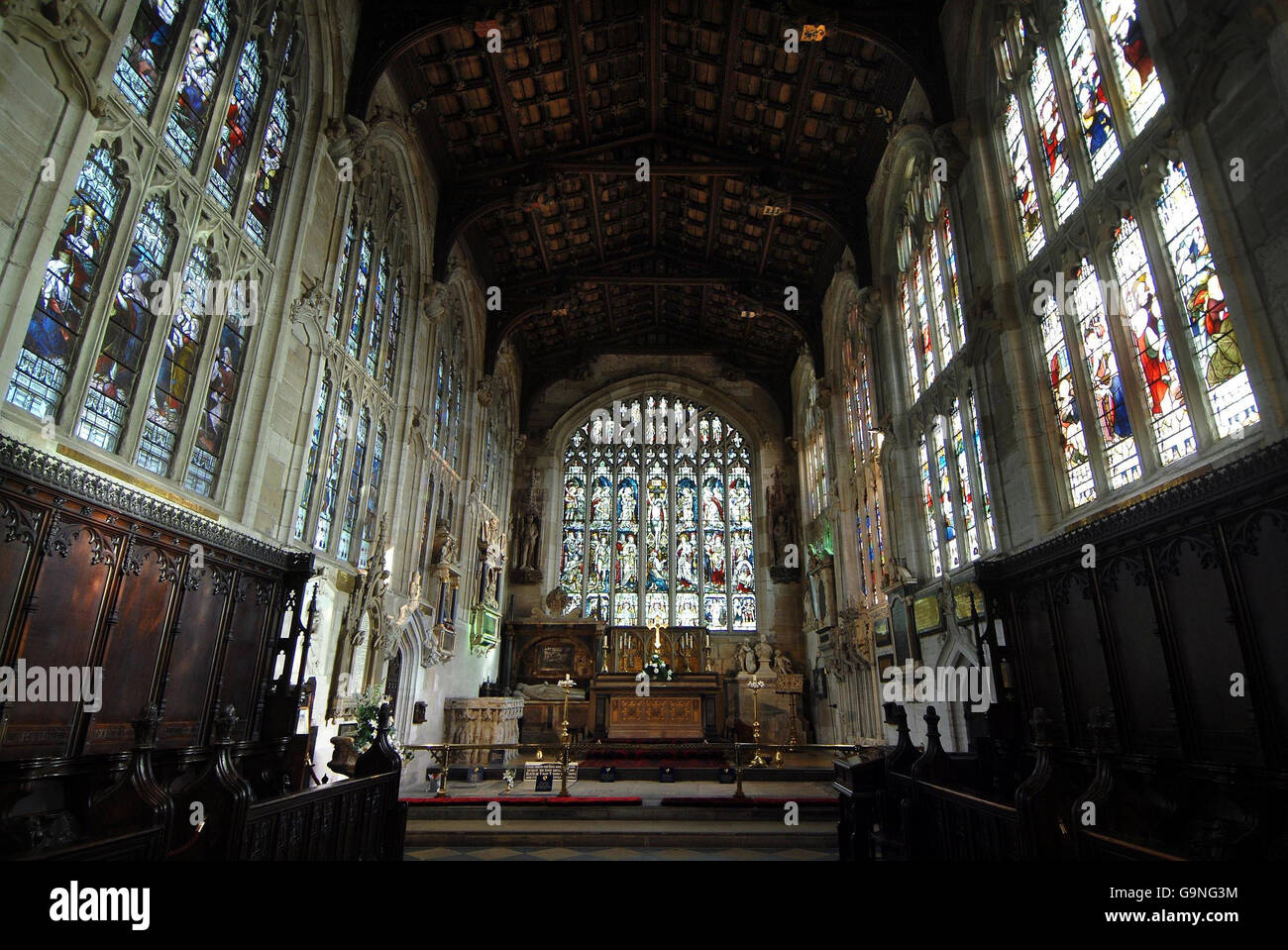 A general view of the inside of Holy Trinity Church in Stratford-upon-Avon, where William Shakespeare worshipped and is buried, which urgently needs up to a million pounds worth of repairs. Stock Photo