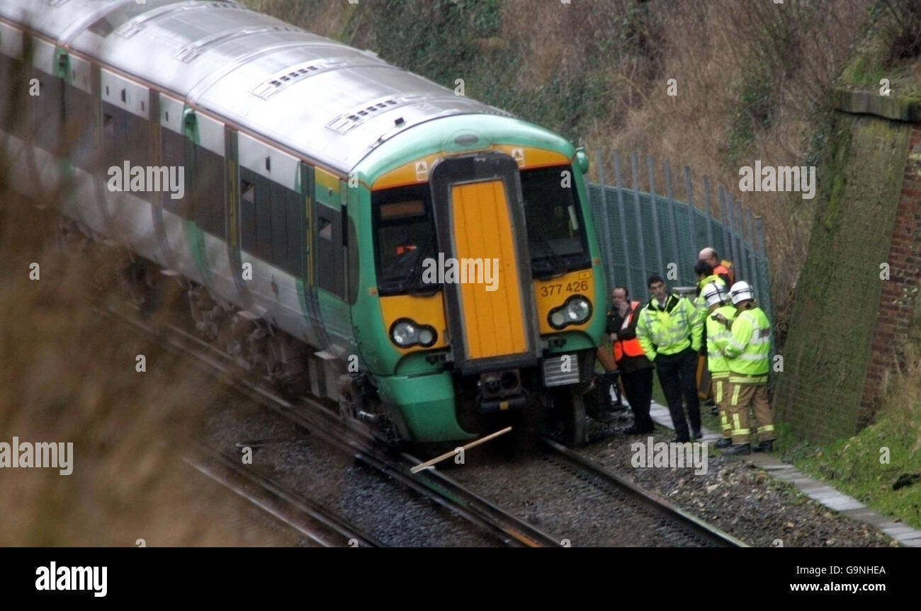 Train derails following landslide Stock Photo Alamy