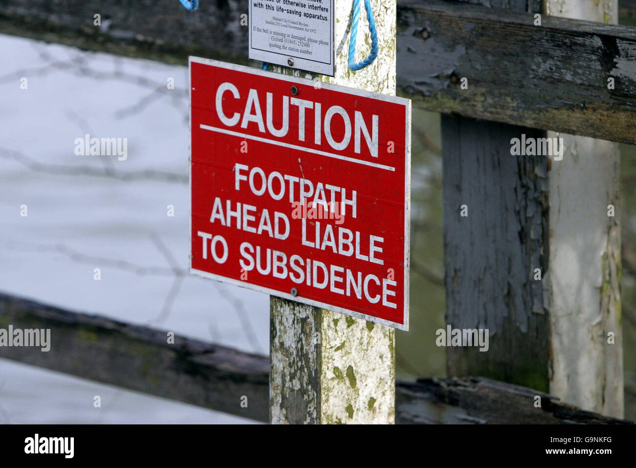 A sign on the Thames at Oxford, where a 15 year old boy was reported to have fallen in to the river Yesterday. Stock Photo