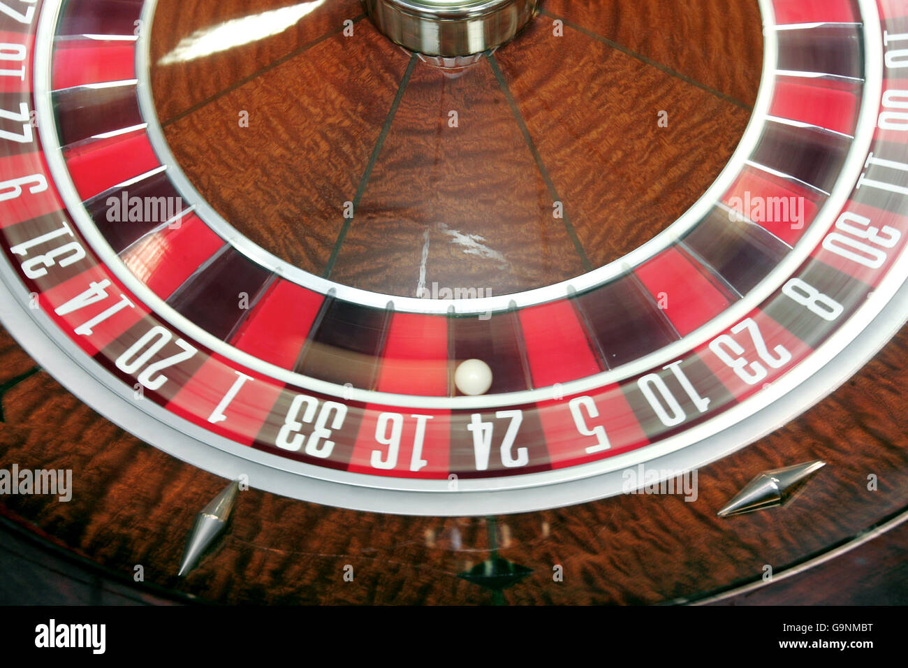 A spinning roulette wheel at the regional gaming academy at Blackpool and Fylde college, based in the Lancashire seaside town of Blackpool - one of the frontrunners among the seven areas shortlisted to host Britain's first supercasino. Stock Photo