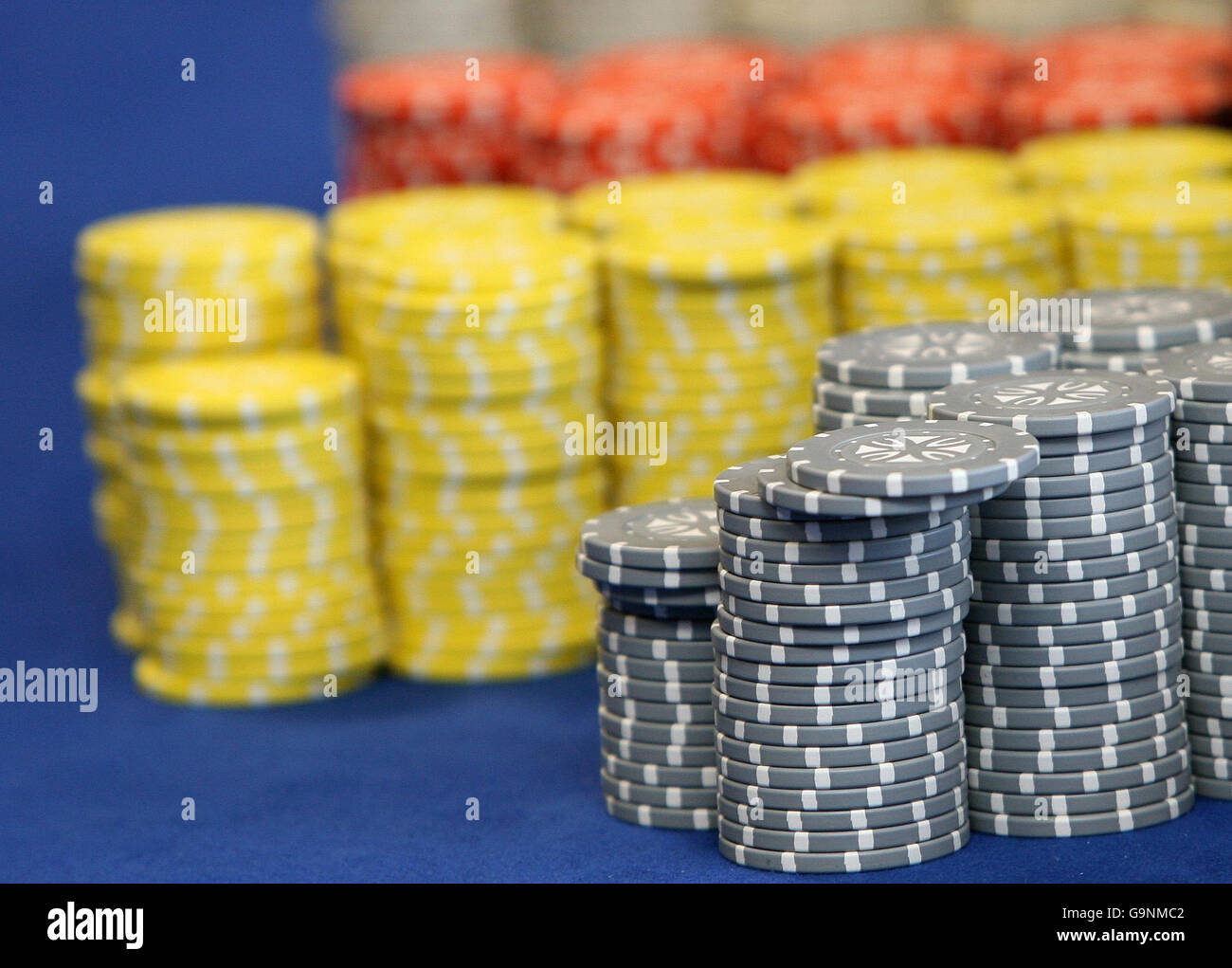 Gambling chips at the regional gaming academy at Blackpool and Fylde college, based in the Lancashire seaside town of Blackpool - one of the frontrunners among the seven areas shortlisted to host Britain's first supercasino. Stock Photo