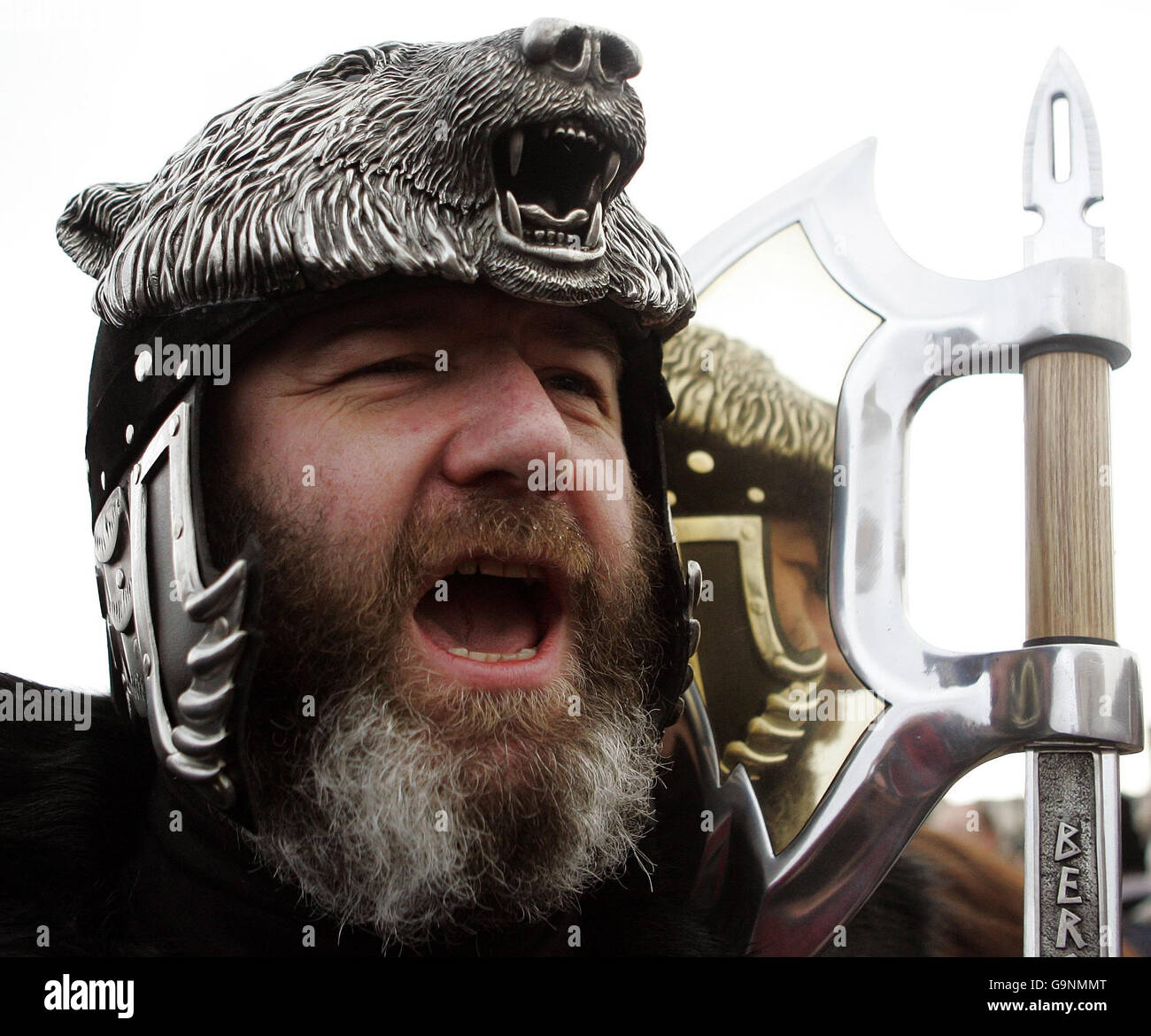 Alistair Carmichael, Liberal Democrat MP for Orkney and Shetland, marches through the streets of Lerwick, Shetland, during Up Helly Aa 2007. Stock Photo