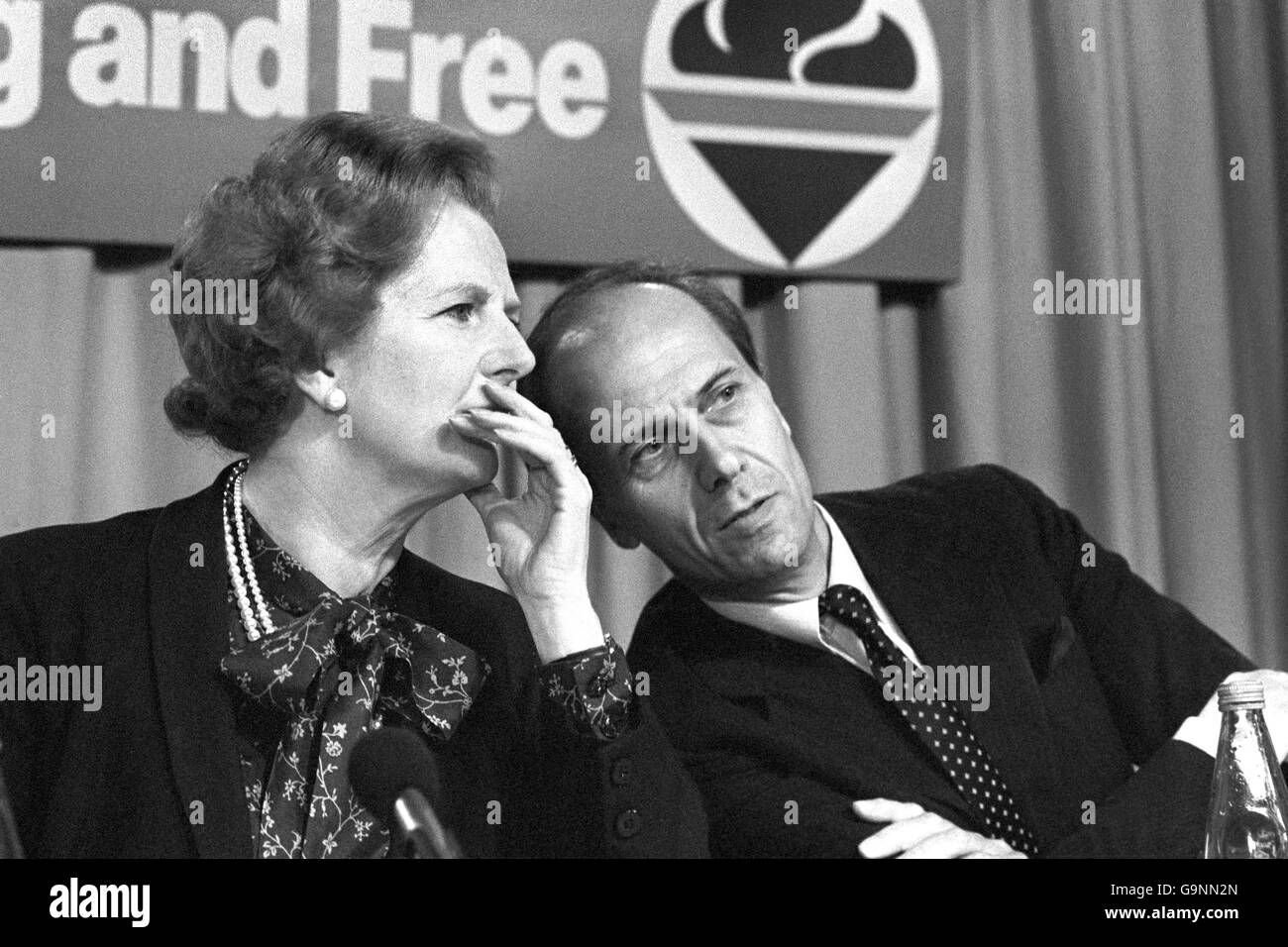 Prime Minister Margaret Thatcher with Employment Secretary Norman