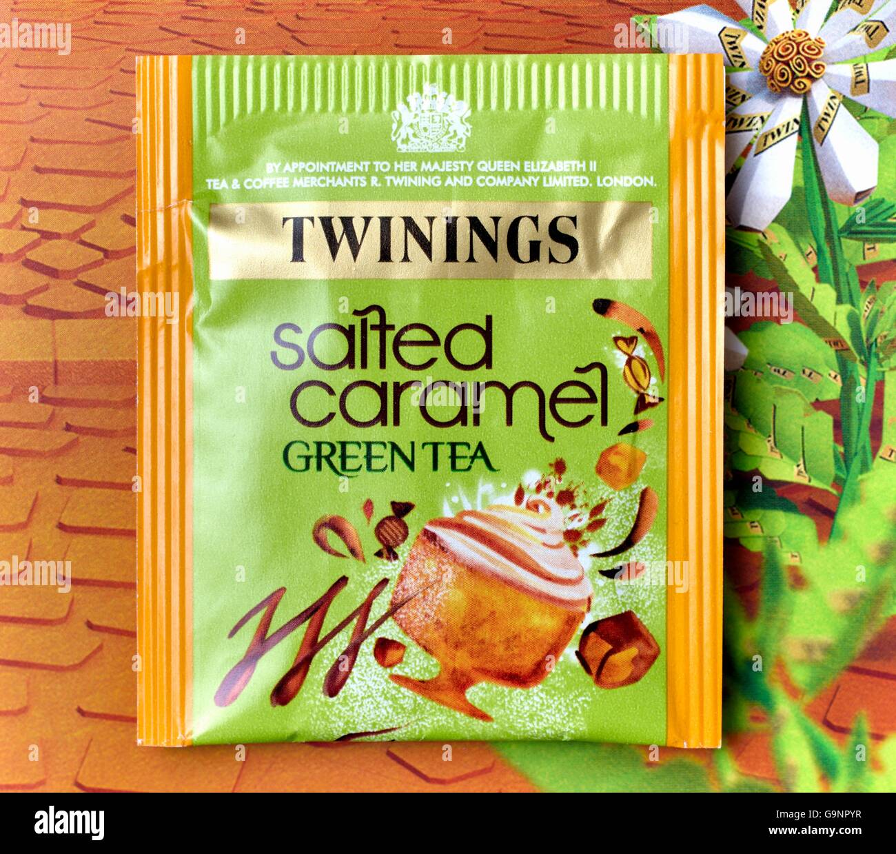 Twinings salted caramel green tea Stock Photo