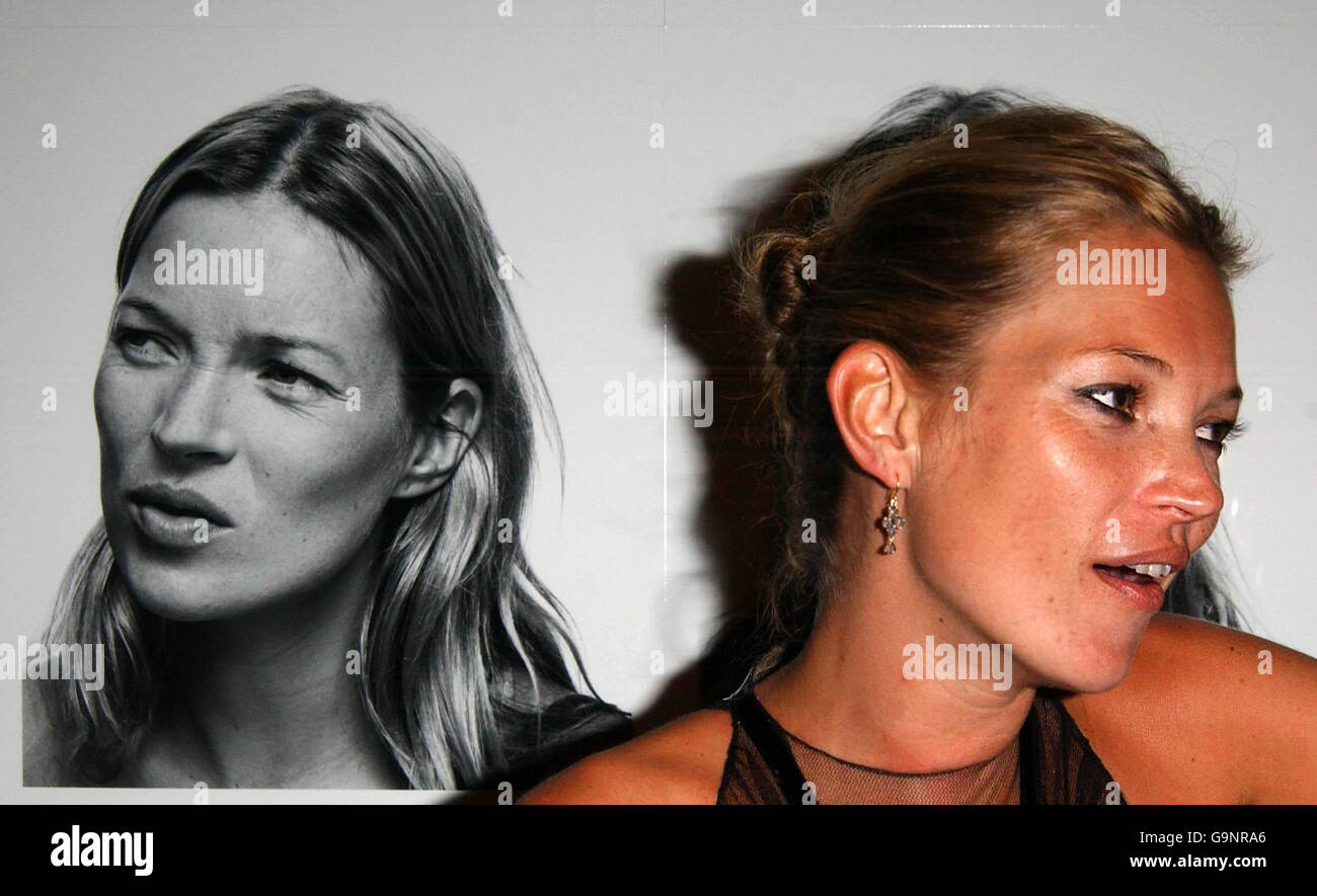 Kate Moss stands a series of portraits by Corinne Day at the National Portrait Gallery's Face of Fashion in central London Stock Photo - Alamy