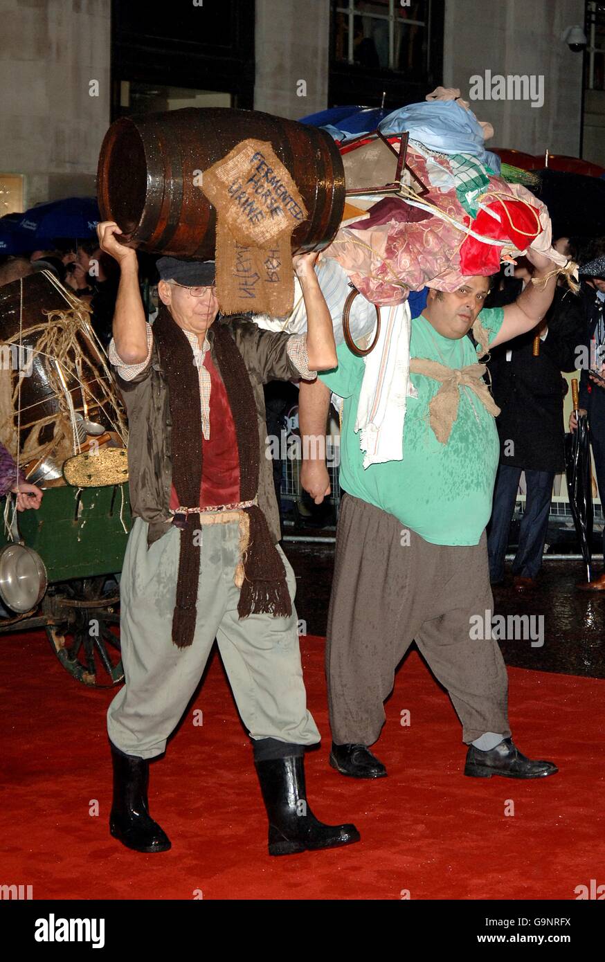 London Film Festival - Borat Cultural Learnings of America for Make Benefit Glorious Nation of Kazakhstan - Odeon Leicester S. Characters portraying Kazakhstan peasants arrive. Stock Photo