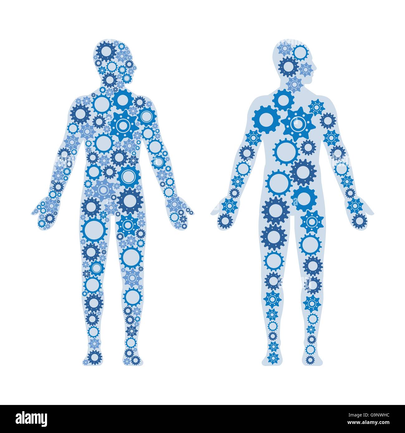 Human male bodies composed of gears, healthy lifestyle and anatomy concept Stock Vector