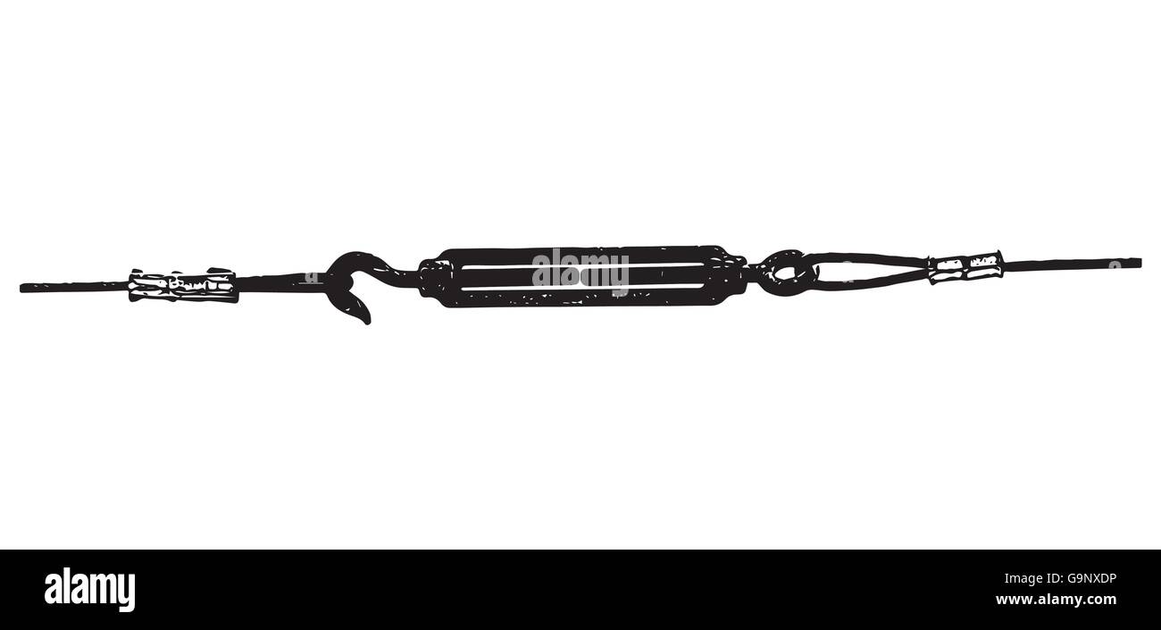 Metallic rope with hook. Industrial scene. Black and white vector ...