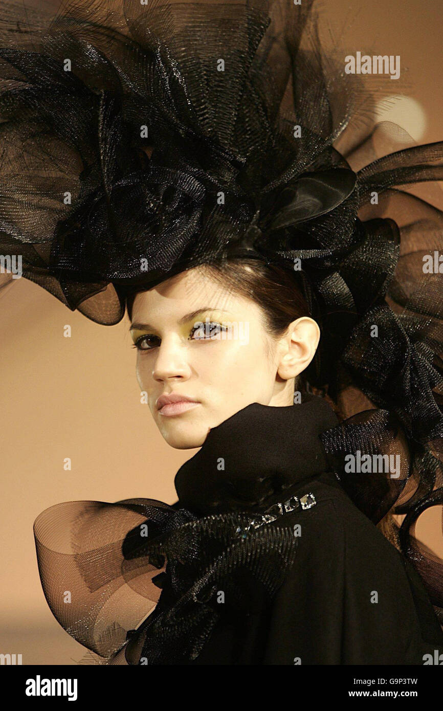 A model wears a creation by Serbian designer Roksanda Ilincic, during her London Fashion Week Autumn/Winter 2007 catwalk show, in central London. Stock Photo