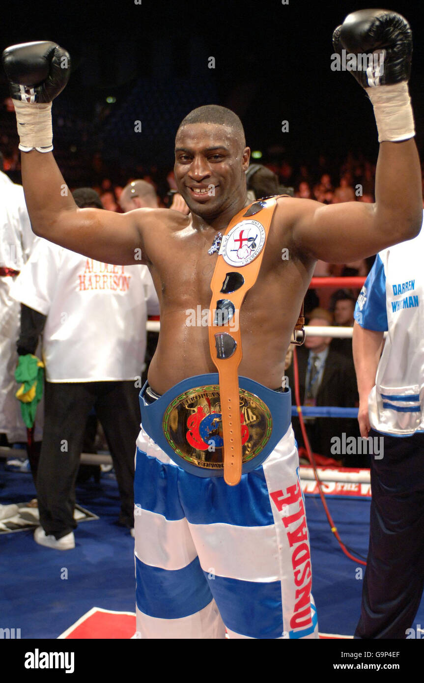 Reading's Michael Sprott celebrates with the EU Heavyweight title belt