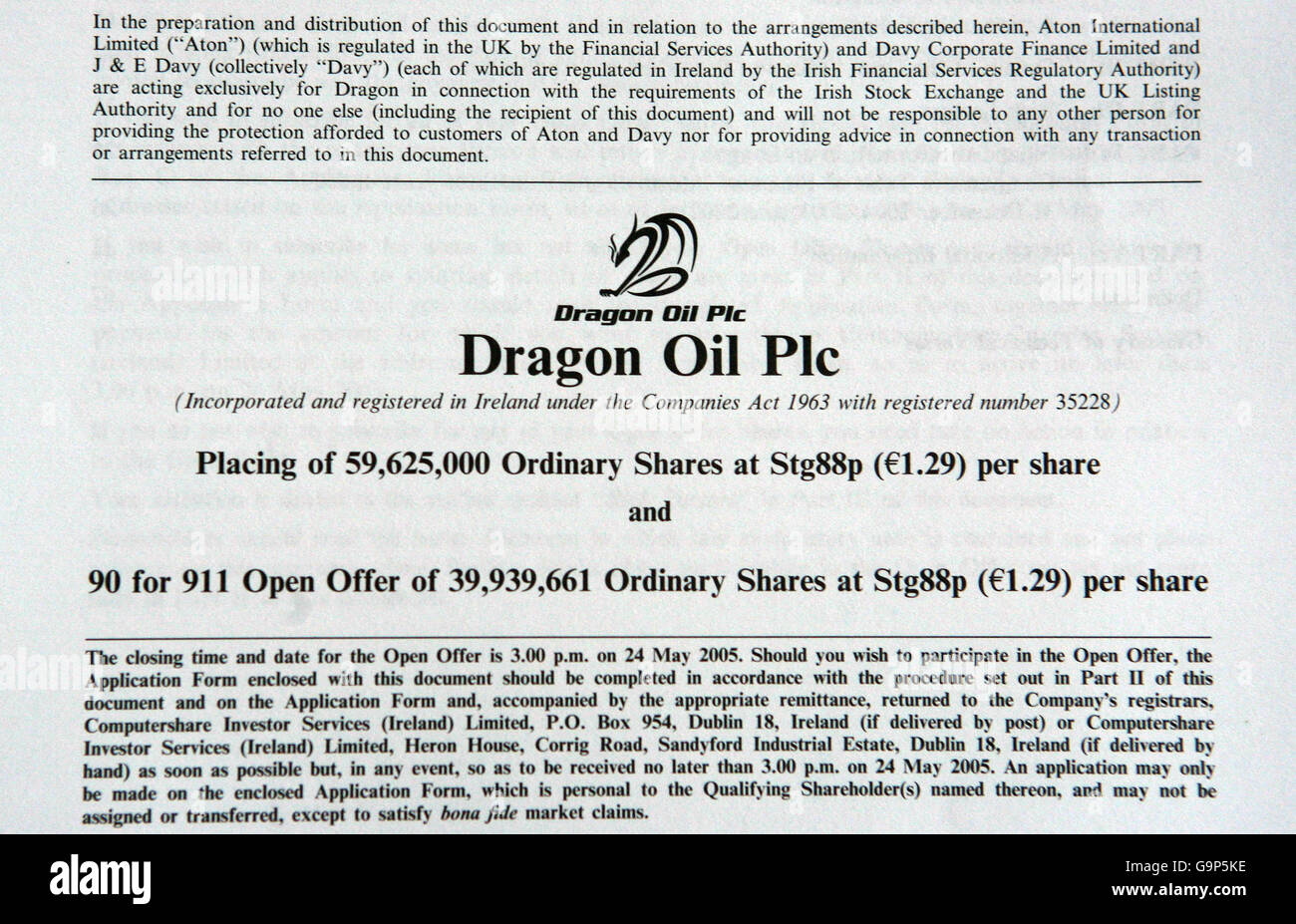 Share information for the oil company Dragon Oil Plc Stock Photo Alamy