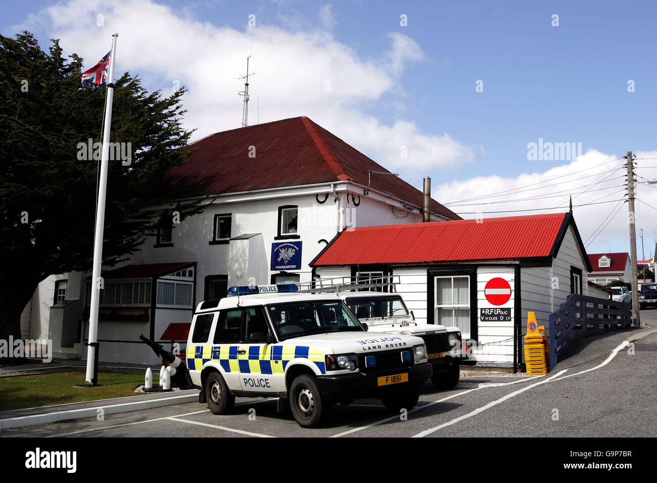 The Falkland Islands Police Force headquarters in Stanley. The force was established on the 1st November 1846. Stock Photo