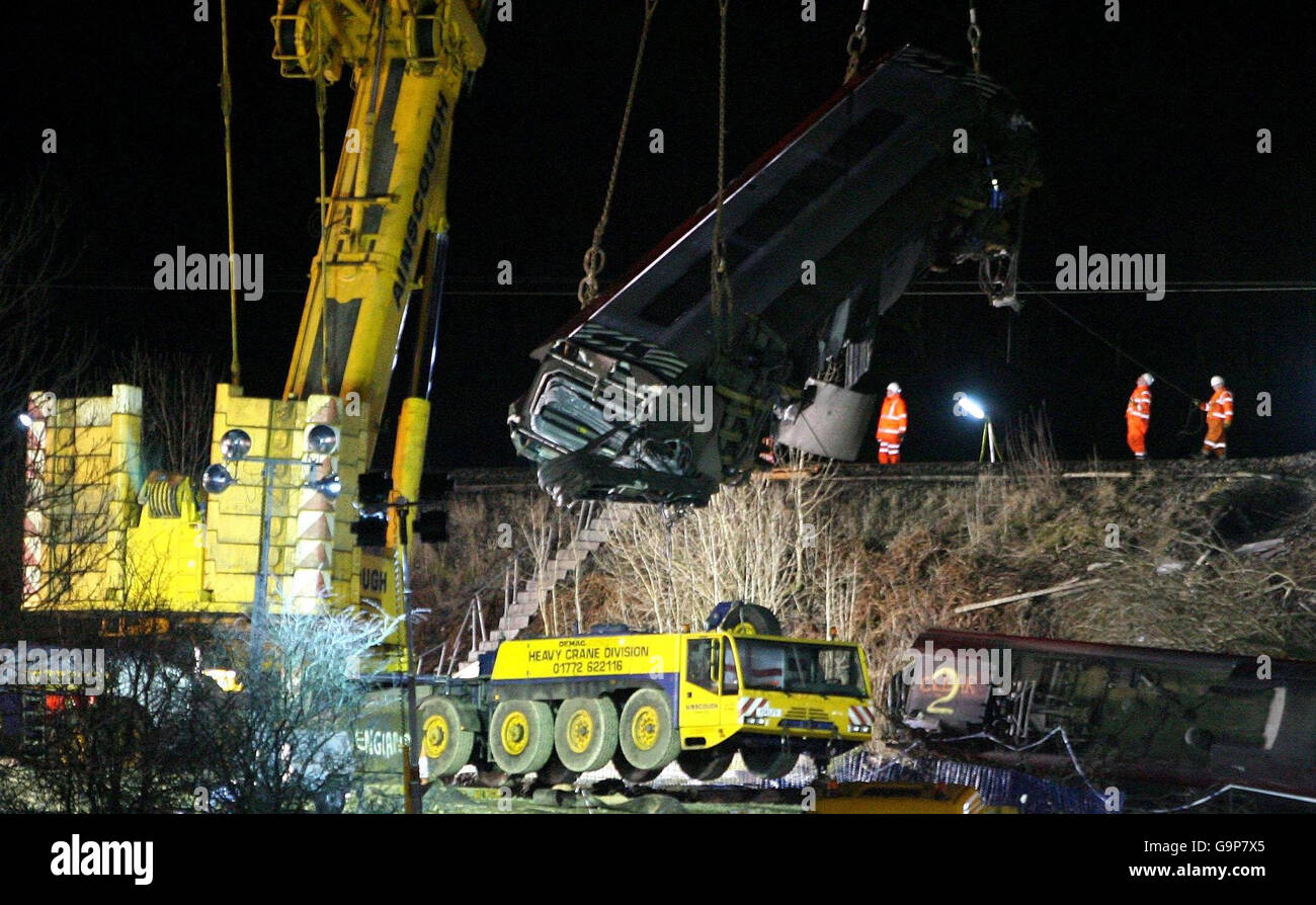 A Crane Lifts Part Of The Virgin Train Which Crashed On The West Coast Main Line Last Week 