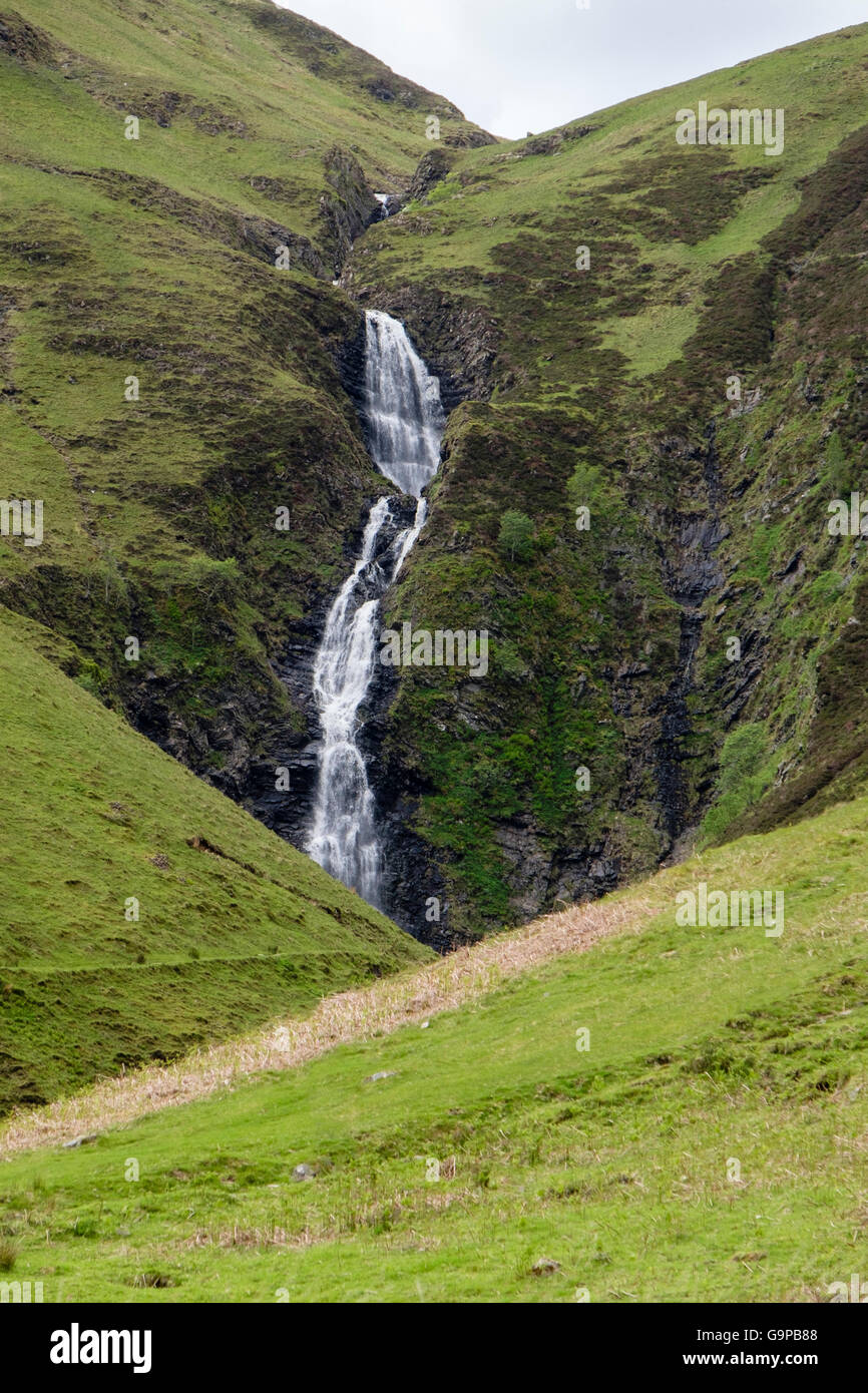 Grey Mare's Tail Nature Reserve waterfall on Tail Burn in a hanging