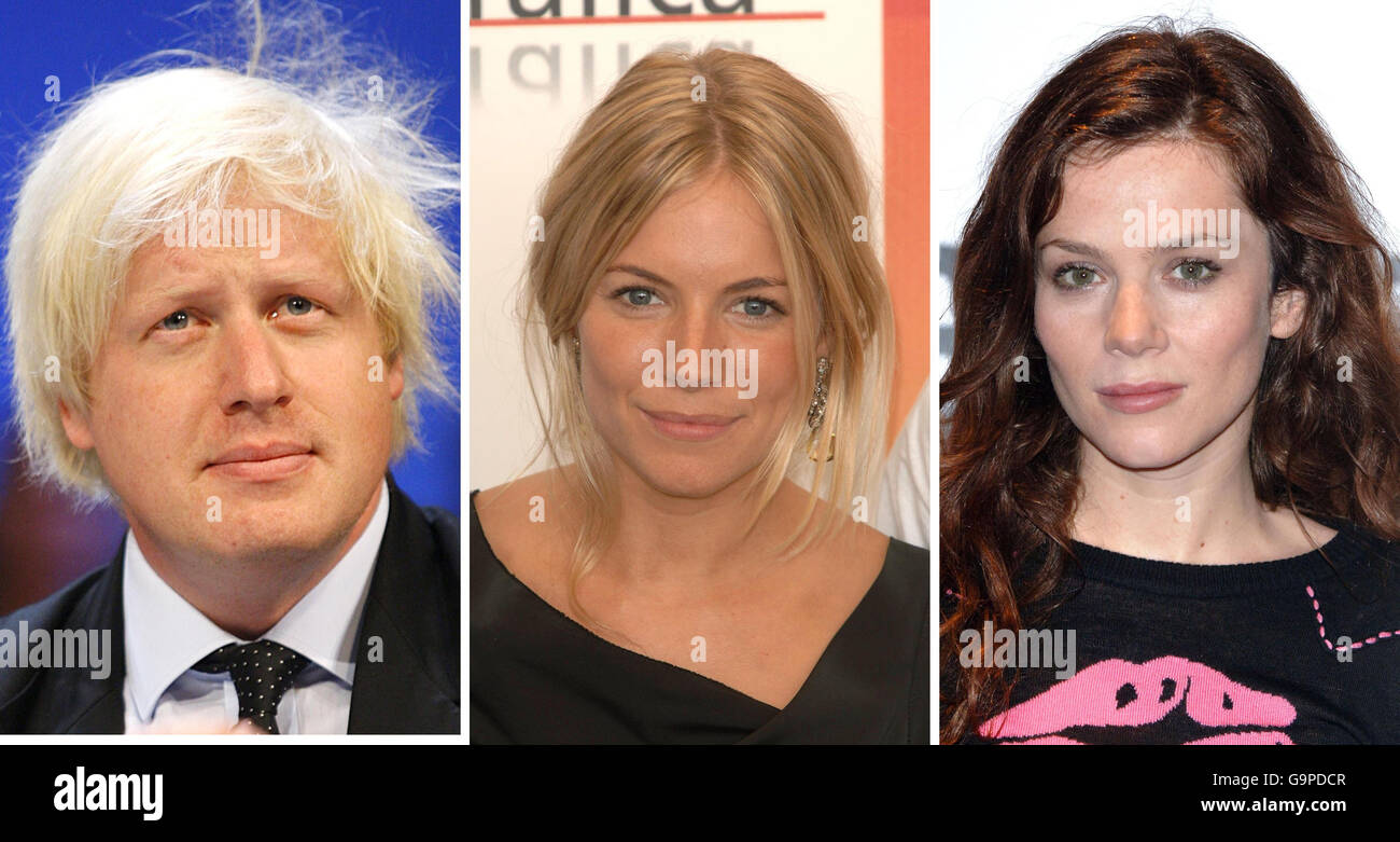 Library composite: MP Boris Johnson (04-10-2006) Sienna Miller (04-09-2005) Anna Friel (05-02-2007) Stock Photo